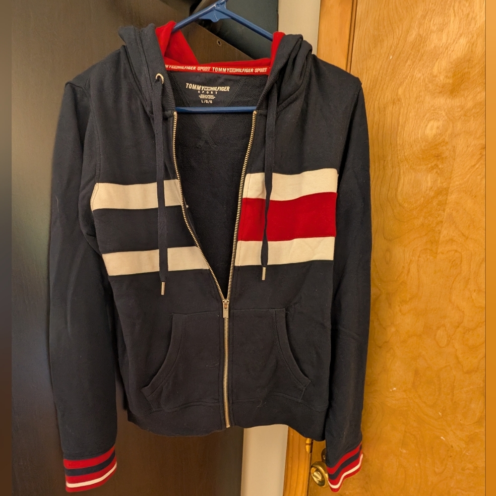 Tommy Hilfiger Sport Women's Flag Color Block Zip Up Terry Hoodie Large